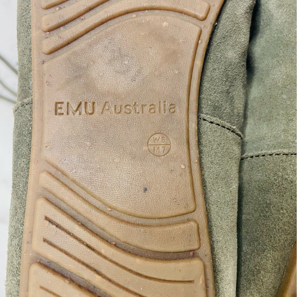 EMU Australia Green Cayote Sheepskin Suede Fringe Mini Boots | Size 8 - Picture 11 of 11